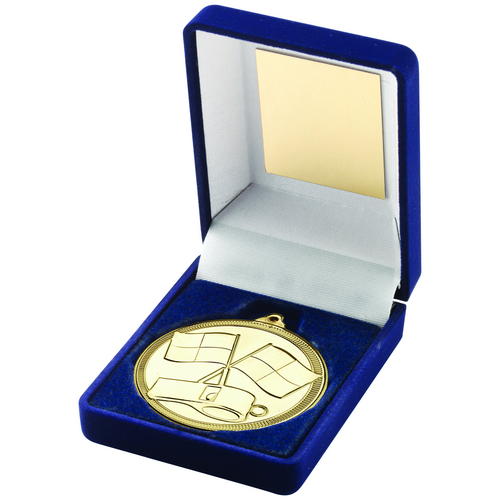 BLUE VELVET BOX AND 50mm MEDAL REFEREE