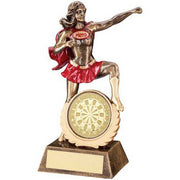 BRZ/GOLD/RED RESIN FEMALE HERO AWARD WITH DARTS INSERT - 7.5in