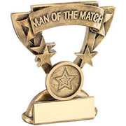 BRZ/GOLD MAN OF THE MATCH MINI CUP WITH PLATE (1in CENTRE) - 3.75in