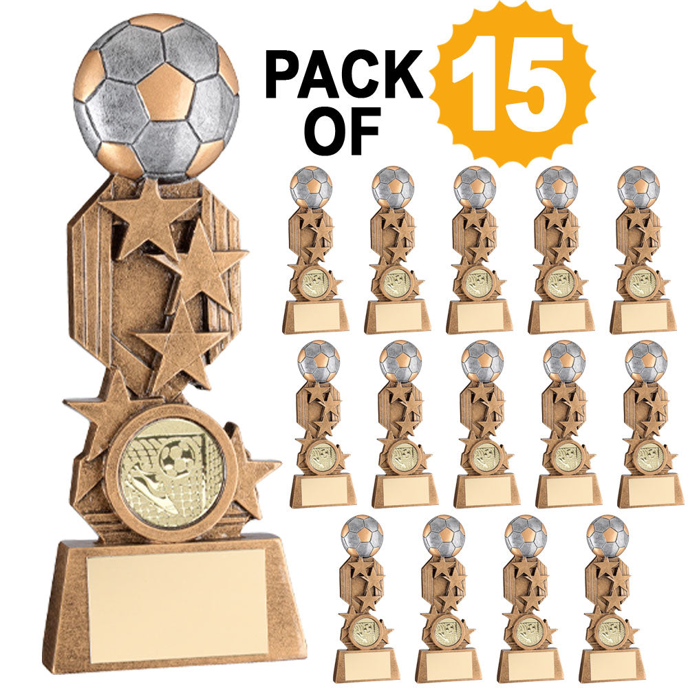 PACK OF 15 BRZ/PEW/GOLD FLATBACK FOOTBALL TROPHY WITH PLATES (1in CEN) - 5in
