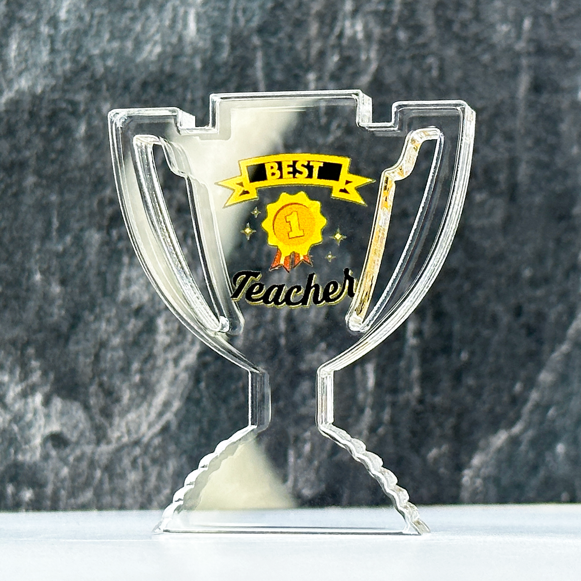 Best Teacher Clear Acrylic Trophy by School Badges UK