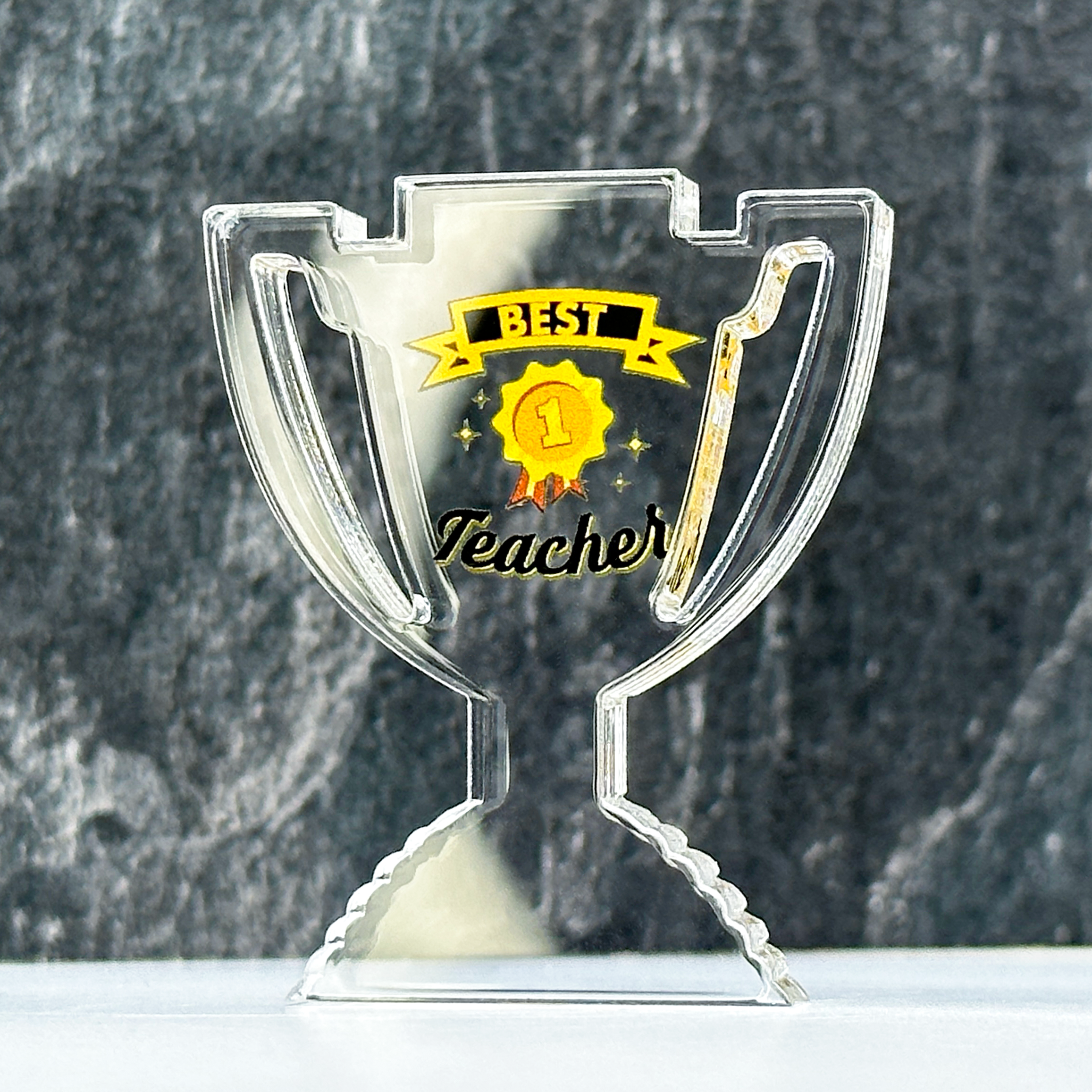 Best Teacher Clear Acrylic Trophy by School Badges UK