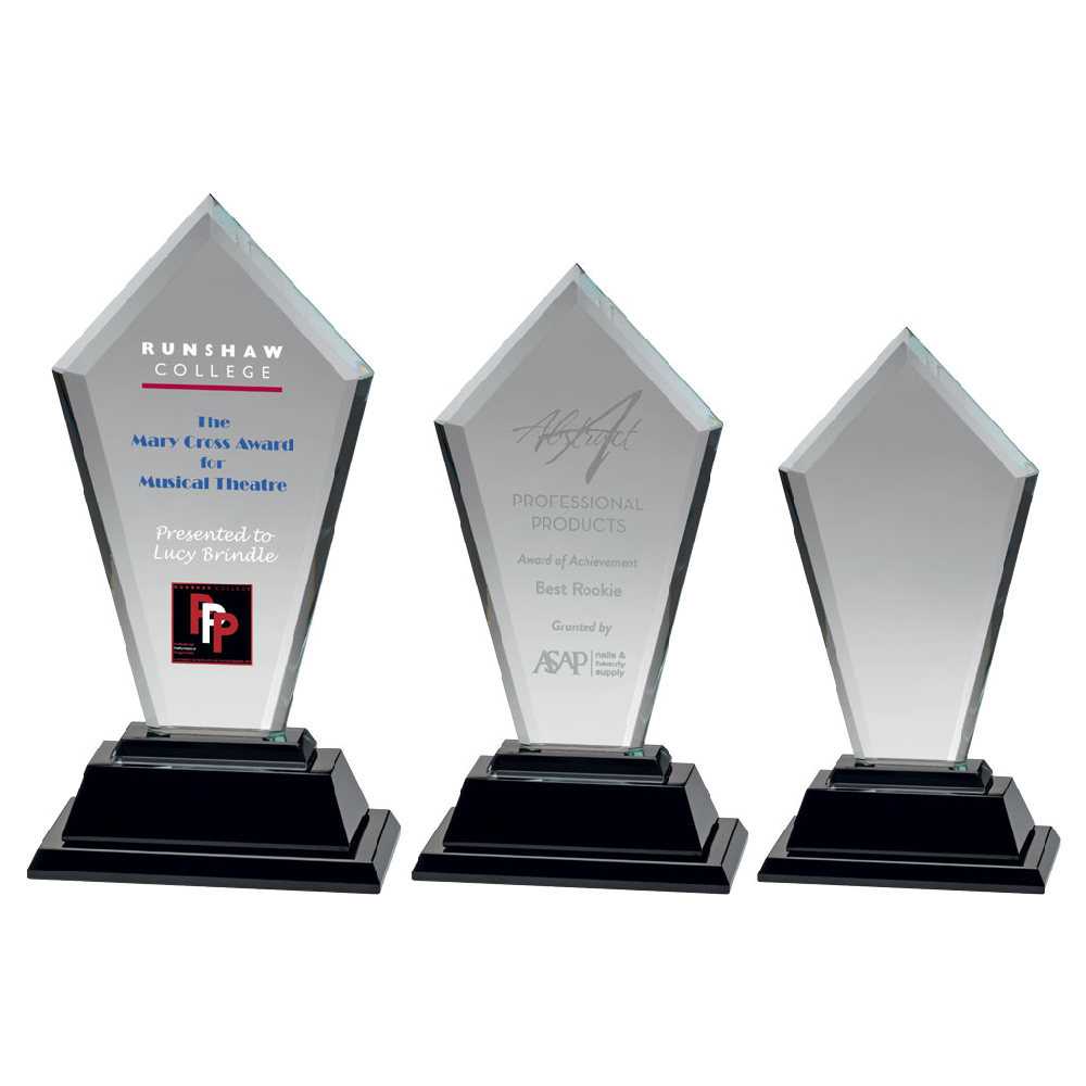 Clear Glass Tall Arrow Plaque On Black Base (12mm Thick) by Legacy Outfitters