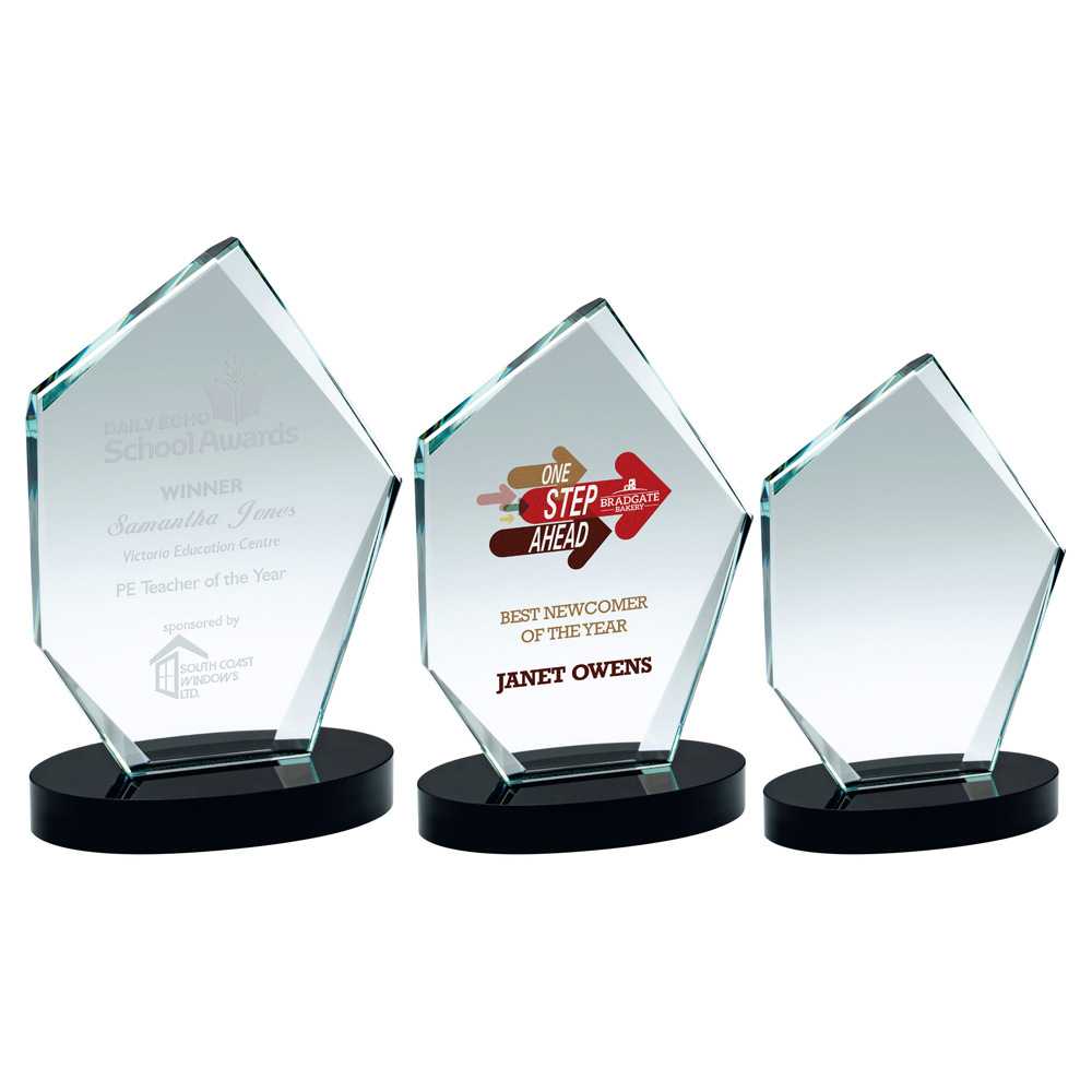Clear Glass Offset Diamond Plaque On Black Base (15mm Thick) by Legacy Outfitters