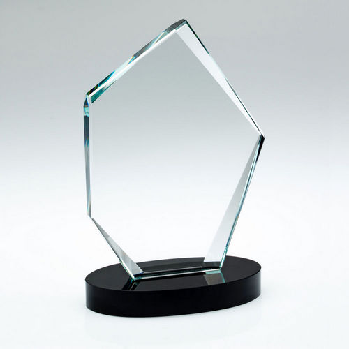 Clear Glass Offset Diamond Plaque On Black Base (15mm Thick) - 178mm by Legacy Outfitters