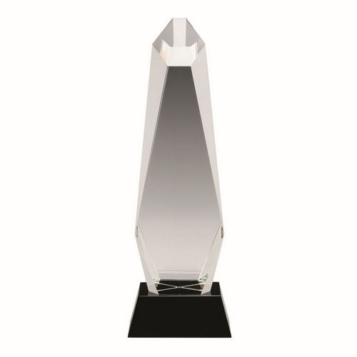 Clear Glass Hexagonal Column On Black Base - 279mm by Legacy Outfitters