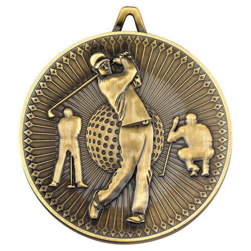 Golf Deluxe Medal - 60mm - Antique Gold by Legacy Outfitters