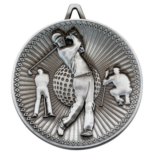 Golf Deluxe Medal - 60mm - Antique Silver by Legacy Outfitters