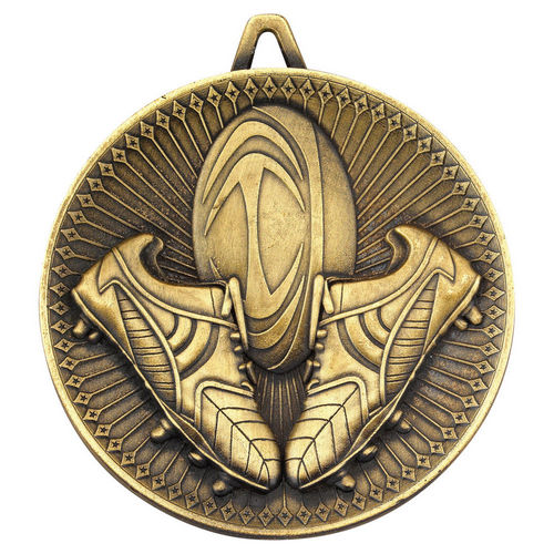 Rugby Deluxe Medal - 60mm - Antique Gold by Legacy Outfitters