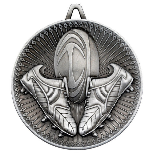 Rugby Deluxe Medal - 60mm - Antique Silver by Legacy Outfitters