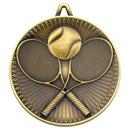 Tennis Deluxe Medal - 60mm - Antique Gold by Legacy Outfitters