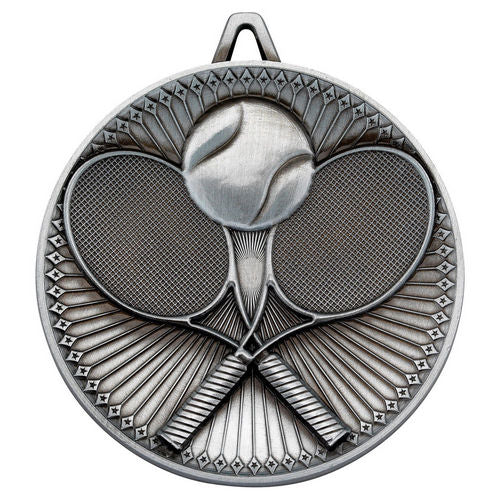 Tennis Deluxe Medal - 60mm - Antique Silver by Legacy Outfitters