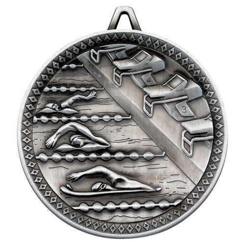 Swimming Deluxe Medal - 60mm - Antique Silver by Legacy Outfitters