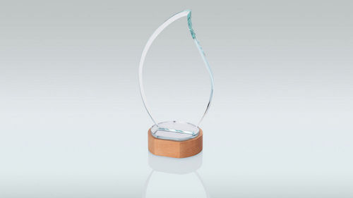 Clear Glass Flame On Light Wood Base (10mm Thick) - 191mm by Legacy Outfitters