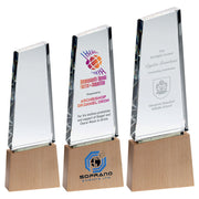 Clear Glass Block On Light Wood Base With Colour Flash (32mm Thick) by Legacy Outfitters