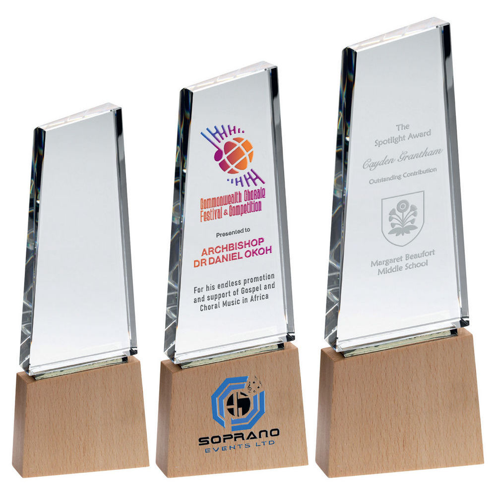 Clear Glass Block On Light Wood Base With Colour Flash (32mm Thick) by Legacy Outfitters