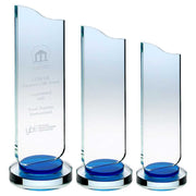 Clear Glass Plaque With Blue Collar On Round Base by Legacy Outfitters