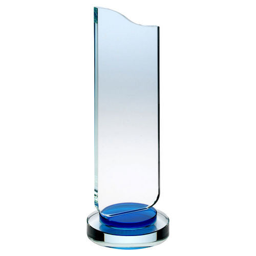 Clear Glass Plaque With Blue Collar On Round Base - 248mm by Legacy Outfitters