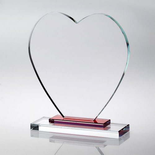 Clear Glass Heart With Red Stepped Base (10mm Thick) - 178mm by Legacy Outfitters