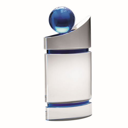 Clear/Blue Domed Glass Plaque With Blue Globe - 210mm by Legacy Outfitters