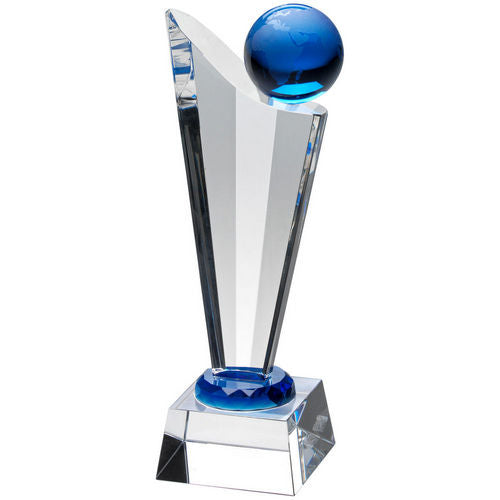 Clear/Blue Glass Victory Plaque With Blue Globe - 203mm by Legacy Outfitters