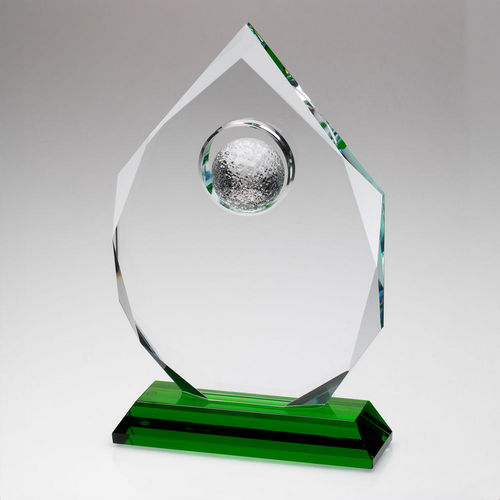 Clear Glass Diamond With Golf Ball On Green Base (15mm Thick) - 203mm by Legacy Outfitters