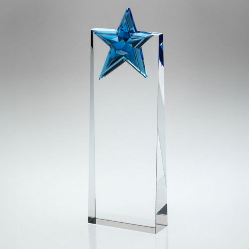 Clear Glass Wedge With Blue Glass Star - 203mm by Legacy Outfitters