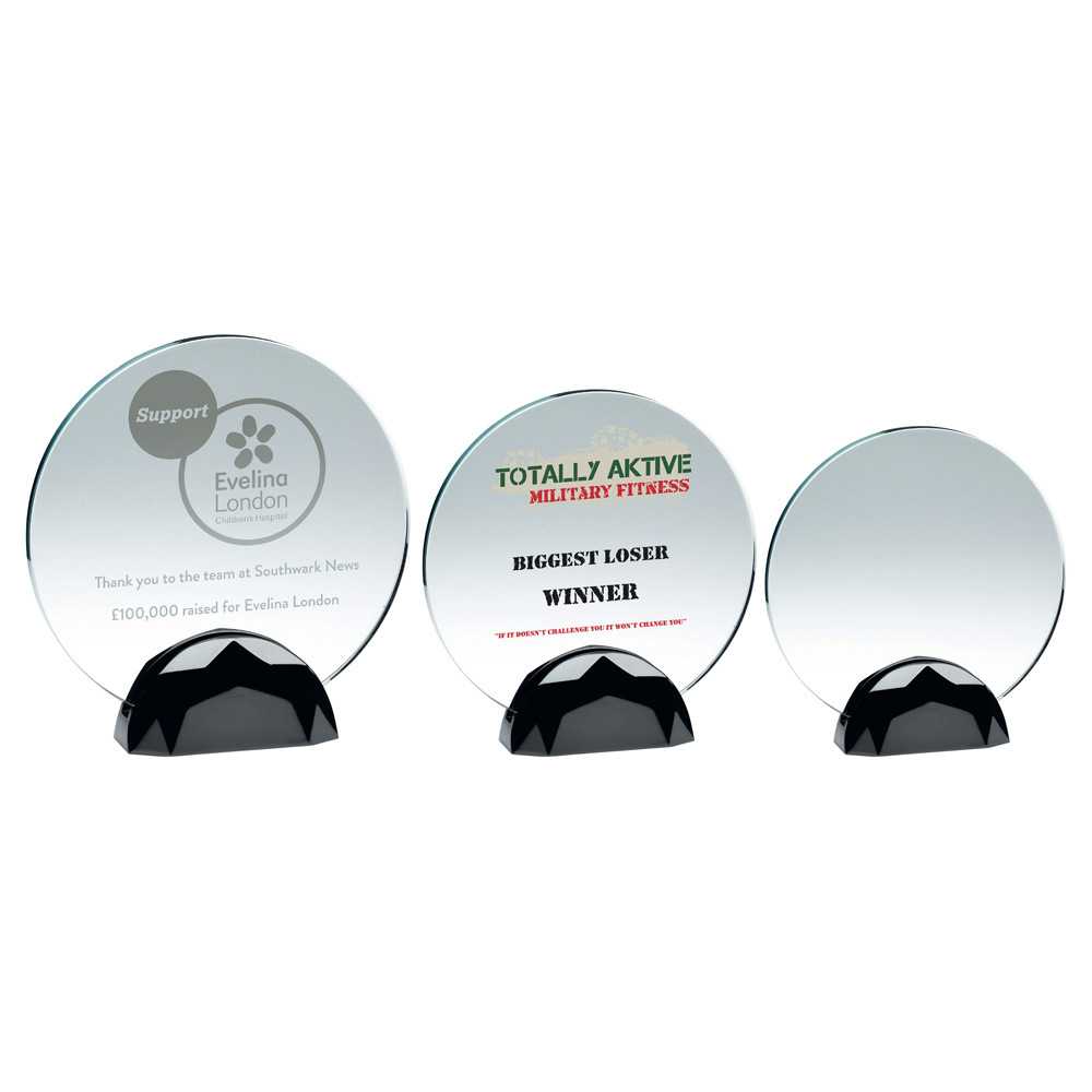 Clear Glass Round Plaque (10mm Thick) In Gun Metal Base by Legacy Outfitters