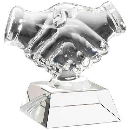 CLEAR GLASS HANDSHAKE ON BASE - 4.25in