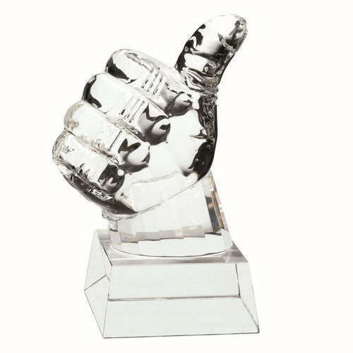 CLEAR GLASS THUMBS UP ON BASE - 5.5in