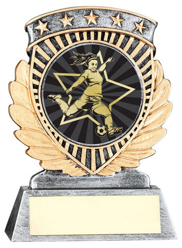 Pew/Gold 5 Star Holder With Vinyl Female Football Insert & Plate - 95mm by Legacy Outfitters