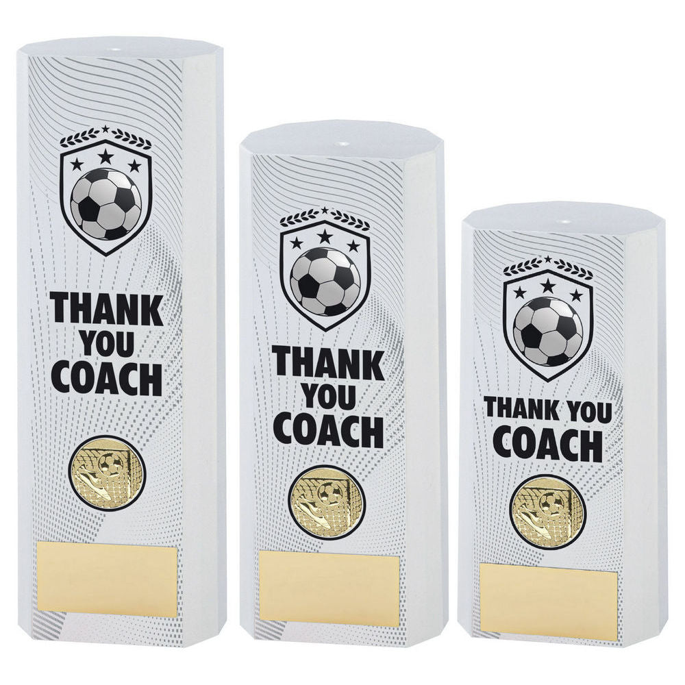 White Plastic Filled Column Football Thank You Coach (1in Cen) by Legacy Outfitters