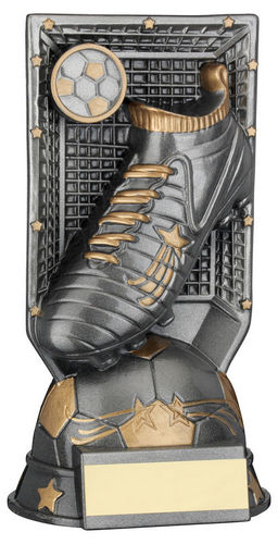 Gunmetal Grey/Gold Filled Plastic Football Boot On Net & Plate (1in Cen) - 133mm by Legacy Outfitters