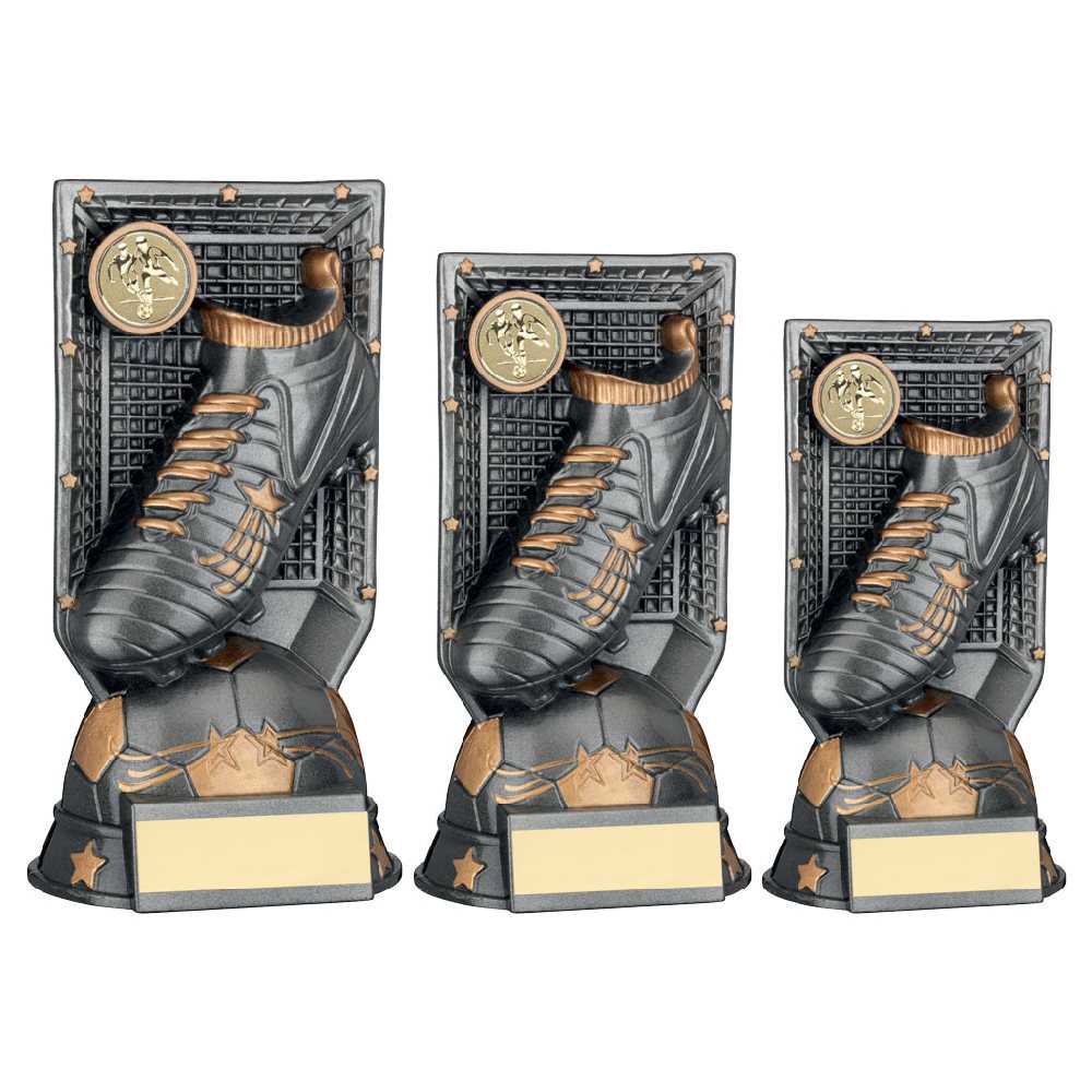 Gunmetal Grey/Gold Filled Plastic Football Boot On Net & Plate (1in Cen) by Legacy Outfitters