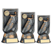 Gunmetal Grey/Gold Filled Plastic Football Boot On Net & Plate (1in Cen) by Legacy Outfitters