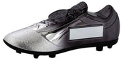 FILLED PLASTIC FOOTBALLL BOOT IN SILV/BLACK WITH PLATE (1" CEN) - 6.75 x 2.75in"