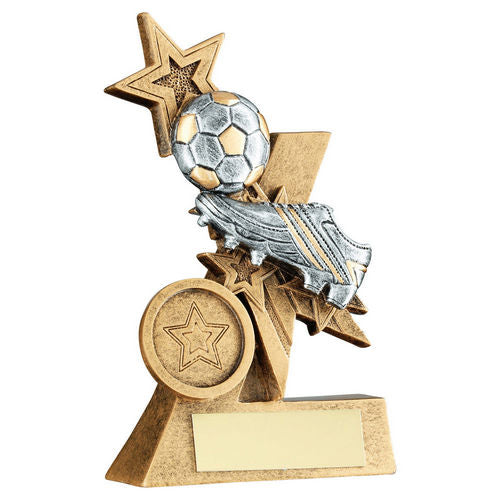 Brz/Pew/Gold Football And Boot On Shooting Star With Plate (1in Centre) - 102mm by Legacy Outfitters