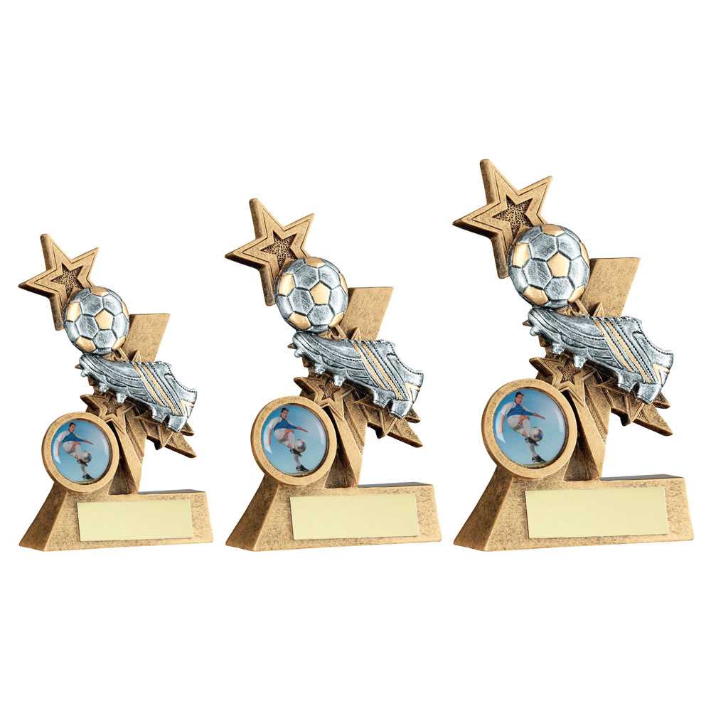 Brz/Pew/Gold Football And Boot On Shooting Star With Plate (1in Centre) by Legacy Outfitters