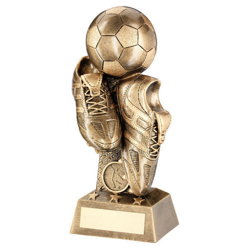 Brz/Gold Football And Boots On Column Riser With Plate (1in Centre) - 184mm by Legacy Outfitters