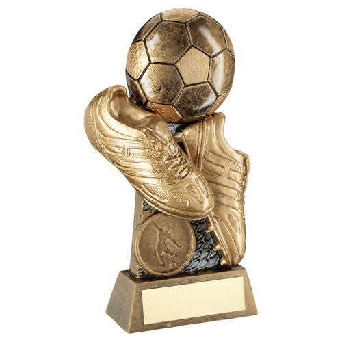 Brz/Gold/Pew Flatback Football And Boots On Riser With Plate (1in Cen) - 127mm by Legacy Outfitters
