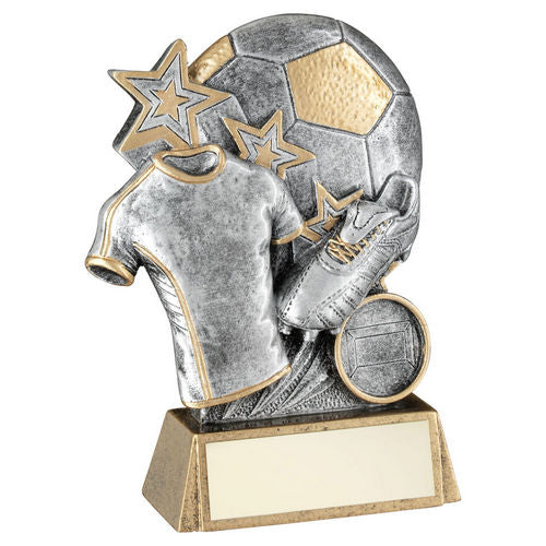 Pew/Gold Football With Boot And Shirt On Brz Base With Plate (1in Cen) - 133mm by Legacy Outfitters