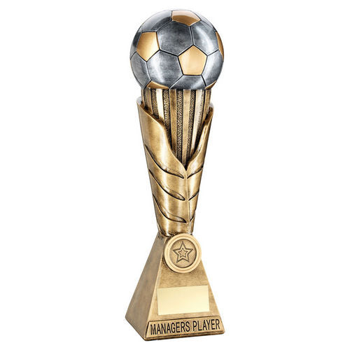 BRZ/PEW/GOLD FOOTBALL ON LEAF COLUMN WITH PLATE (1in CEN) MANAGERS PLAYER - 12""
