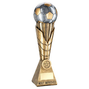 BRZ/PEW/GOLD FOOTBALL ON LEAF COLUMN WITH PLATE (1in CEN) MOST IMPROVED - 12""