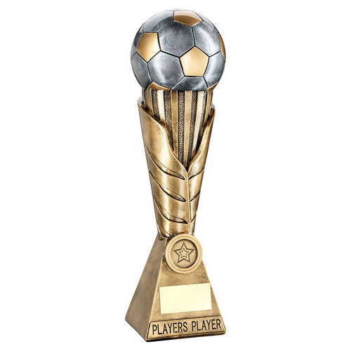 BRZ/PEW/GOLD FOOTBALL ON LEAF COLUMN WITH PLATE (1in CEN) PLAYERS PLAYER - 12""