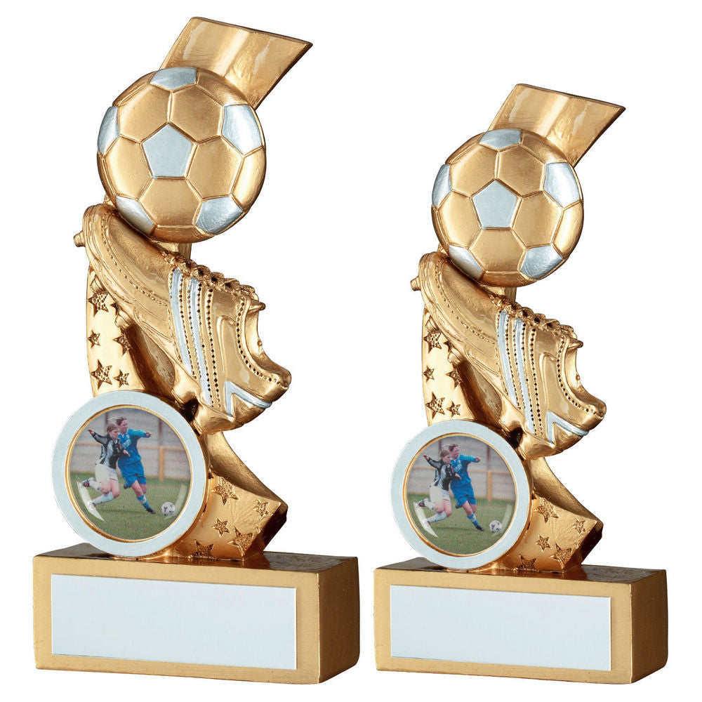 Gold/Silver Football And Boot On Multi Star Curve With Plate (1in Centre) by Legacy Outfitters