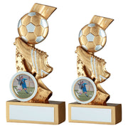 Gold/Silver Football And Boot On Multi Star Curve With Plate (1in Centre) by Legacy Outfitters