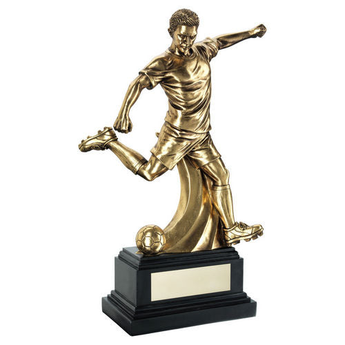 Antique Gold Premium Male Football Figure On Black Base With Plate - 356mm by Legacy Outfitters