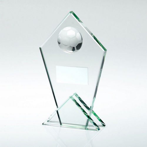 Jade Glass Pointed Plaque With Half Football And Plate - 146mm by Legacy Outfitters