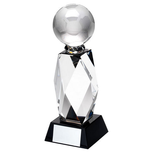 Clear Glass Column And Football On Black Base With Plate - 165mm by Legacy Outfitters