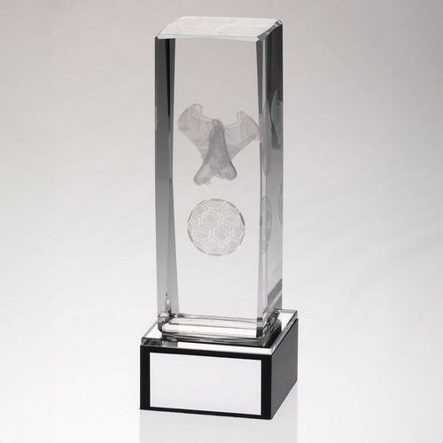 Clear Glass Lasered Football Column On Black Base With Plate - 152mm by Legacy Outfitters